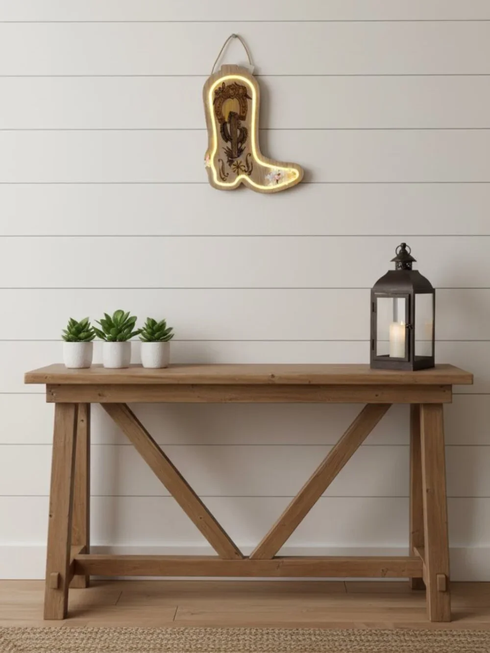 Western LED Cowboy Boot Wall Decor – Rustic Floral Light-Up Sign